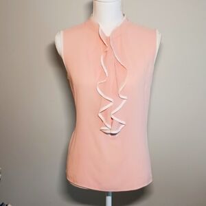 Calvin Klein Lt Pink w/ White Trim Sleeveless Ruffle Blouse size M